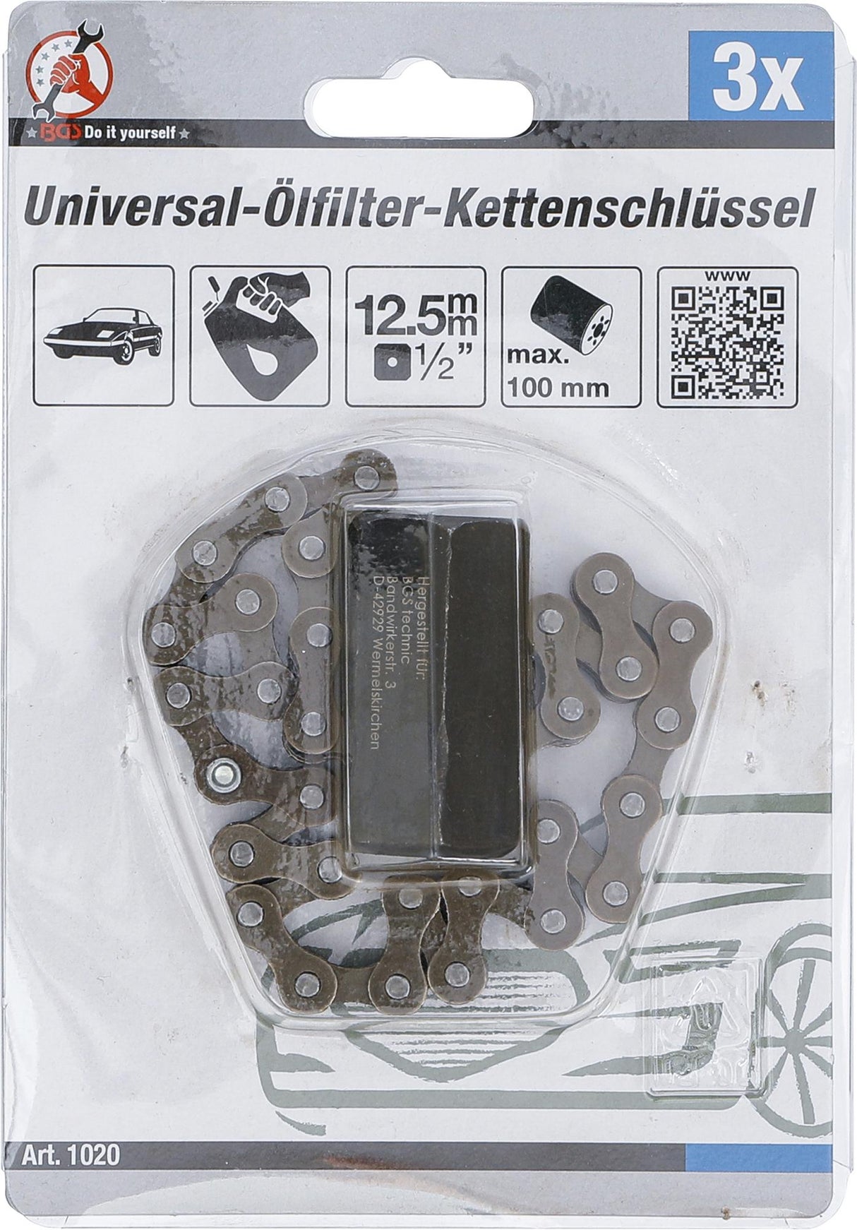 UNIVERSAL OIL FILTER CHAIN WRENCH | 12.5 MM (1/2") DRIVE | Ø 100 MM (1020)