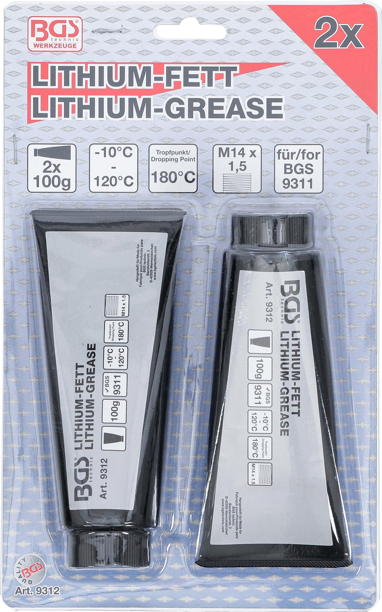 LITHIUM GREASE FOR GREASE GUN BGS 9311 | 2 TUBES (9312)