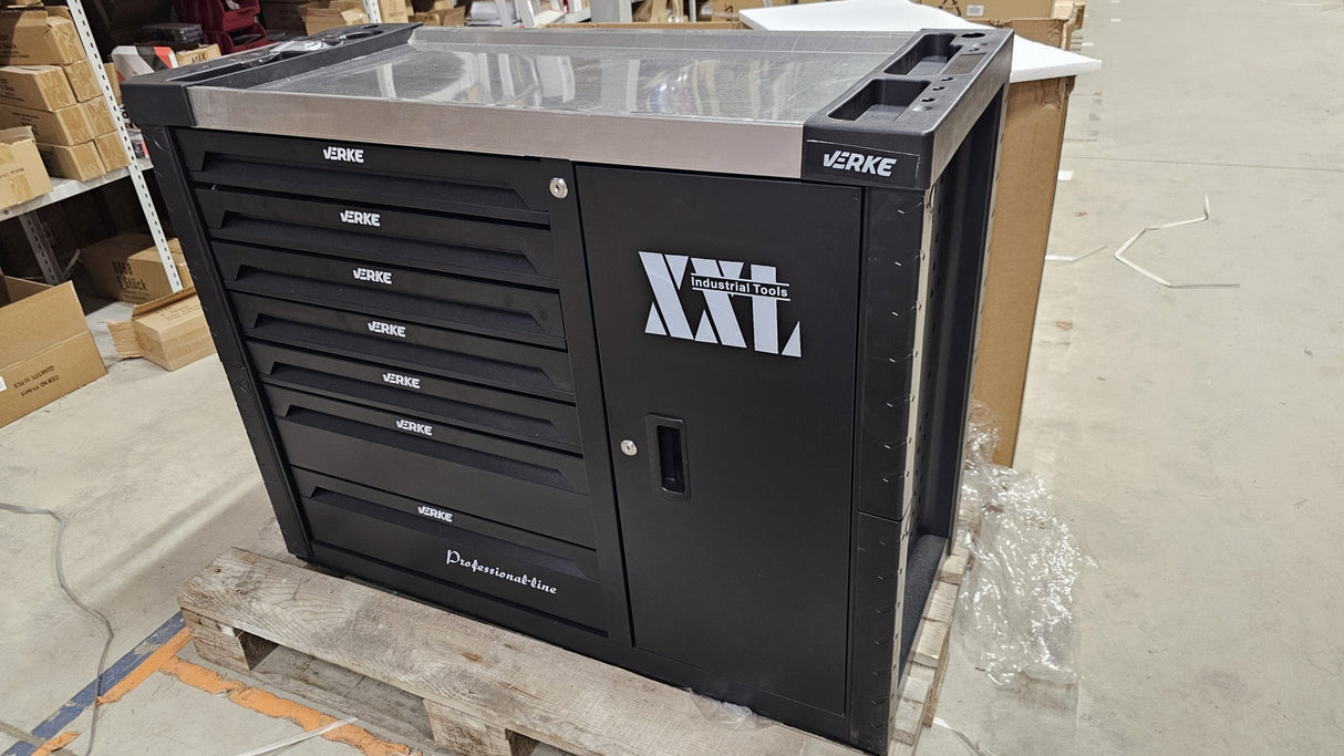 TOOL CABINET ON WHEELS XXL | METAL WORKTOP | WITH TOOLS | 7 DRAWERS / 1 DOOR (H7008)