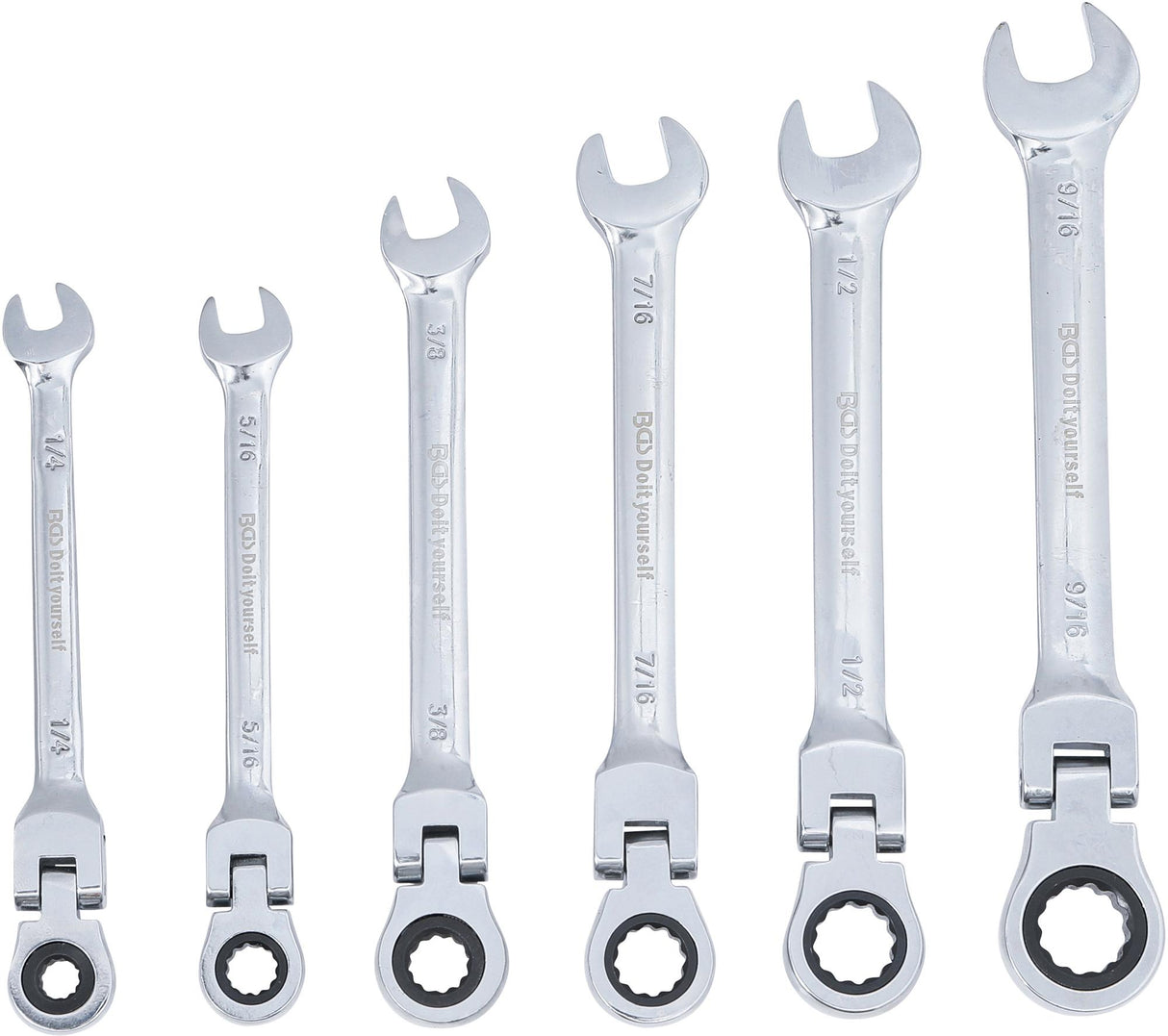 RATCHET COMBINATION WRENCH SET | FLEXIBLE HEADS | INCH SIZES | 1/4" - 9/16" | 6 PCS. (30005)