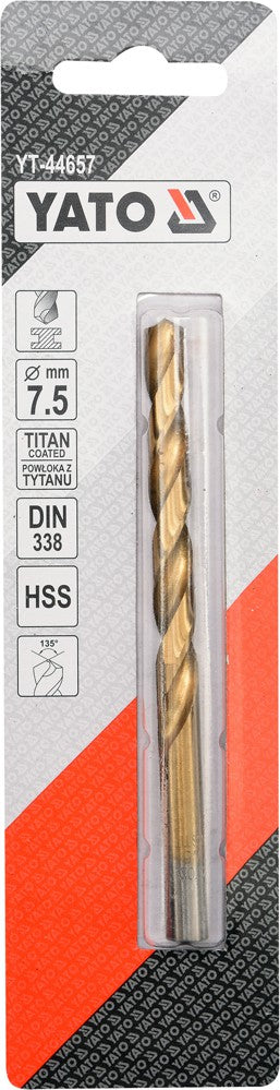 TWIST DRILL BIT HSS-TIN 7,5 MM (YT-44657)
