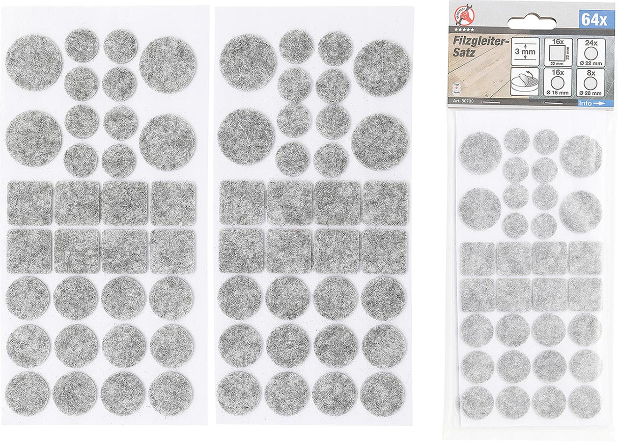 FELT PADS SET | TINGED WITH GRAY | 64 PCS. (80703)