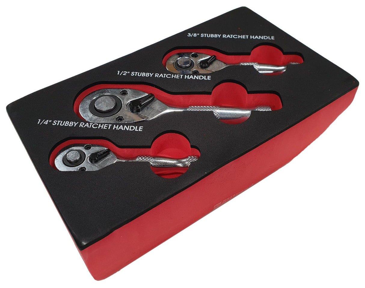 SHORT RATCHET SET | 6.3 MM (1/4") / 10 MM (3/8") / 12.5 MM (1/2") | 3 PCS. (S4129)