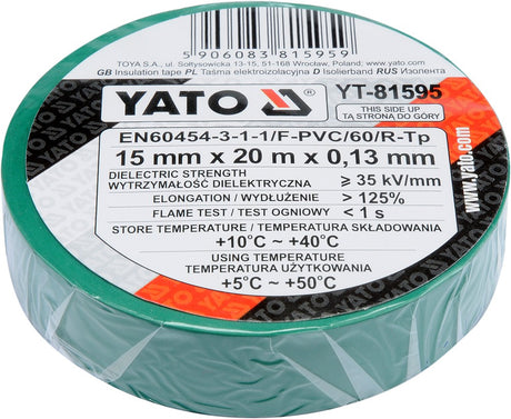INSULATION TAPE 0.13MM 15MMX20M GREEN (YT-81595)