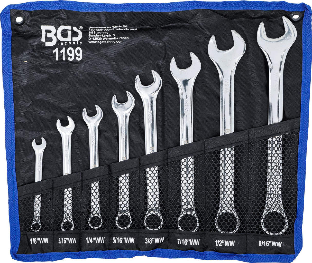 COMBINATION SPANNER SET | INCH SIZES | 1/8" - 9/16" WITHWORTH | 8 PCS. (1199)