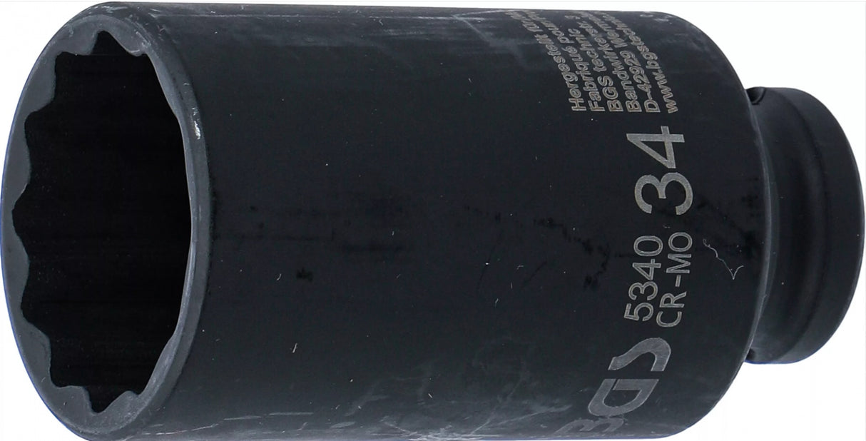 IMPACT SOCKET, 12-POINT, DEEP | 12.5 MM (1/2") DRIVE | 34 MM (5340)