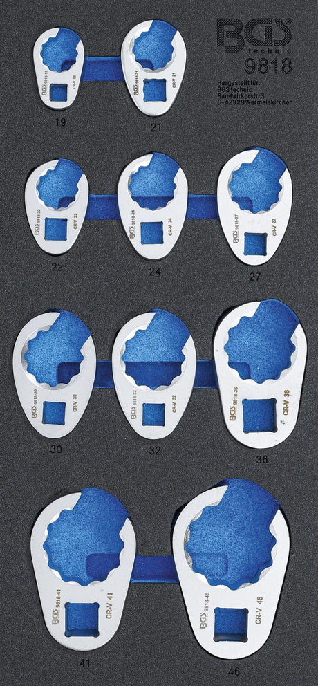 TOOL TRAY 1/3: CROWFOOT SPANNER SET | 10 MM (3/8") / 12.5 MM (1/2") / 20 MM (3/4") | 10 PCS. (9818)