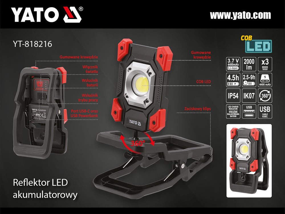 PORT. FLOODLIGHT. 20W 2000LM WITH CLAMP (YT-818216)