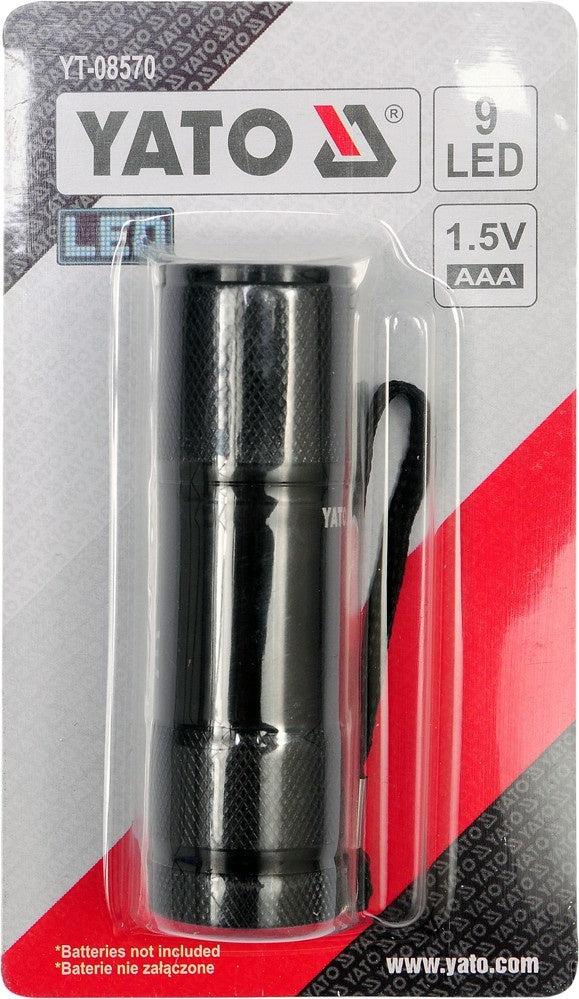 ALUMINIUM LED TORCH, 9 LED, BLACK (YT-08570)