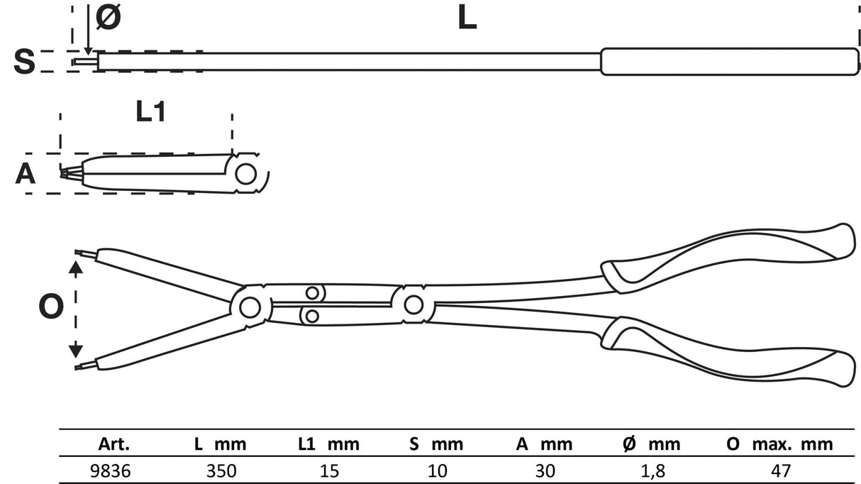 TOOL TRAY 1/3: DOUBLE-JOINT CIRCLIP PLIERS SET | EXCHANGEABLE TIPS | 345 MM (9836)