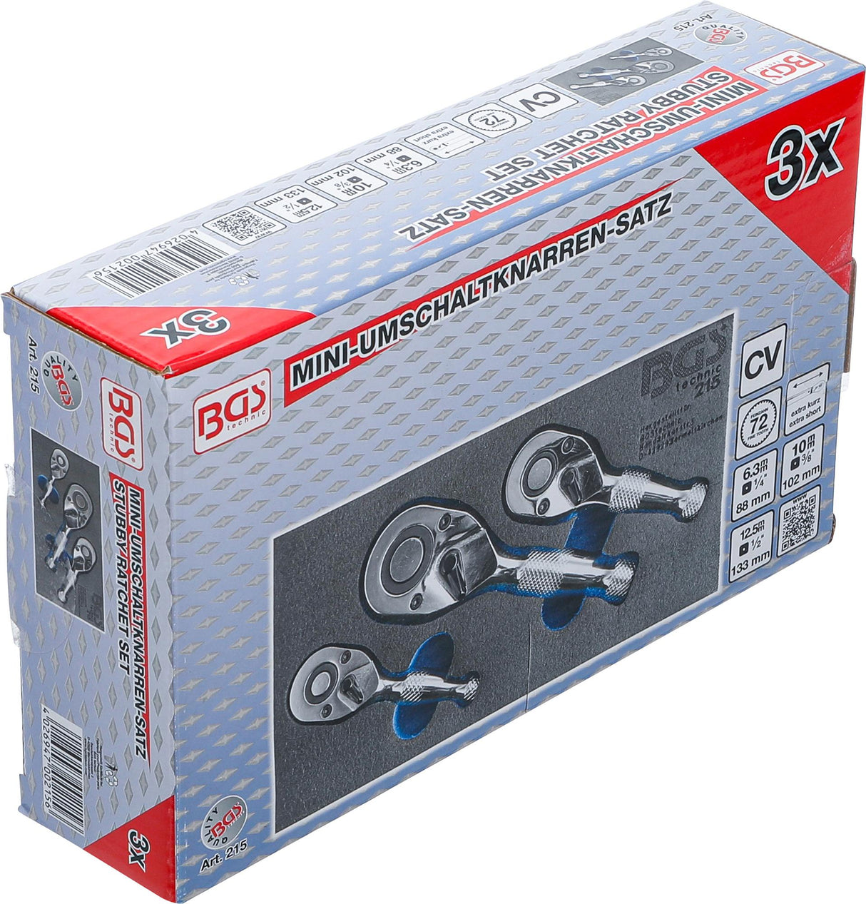 STUBBY RATCHET SET | 6.3 MM (1/4") / 10 MM (3/8") / 12.5 MM (1/2") | 3 PCS. (215)