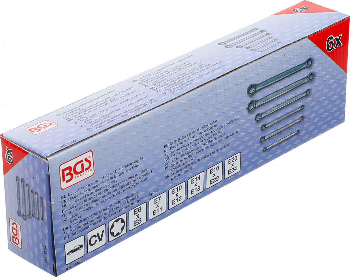 DOUBLE RING SPANNER SET WITH E-TYPE RING HEADS | E6 X E8 - E20 X E24 | 6 PCS. (2268)
