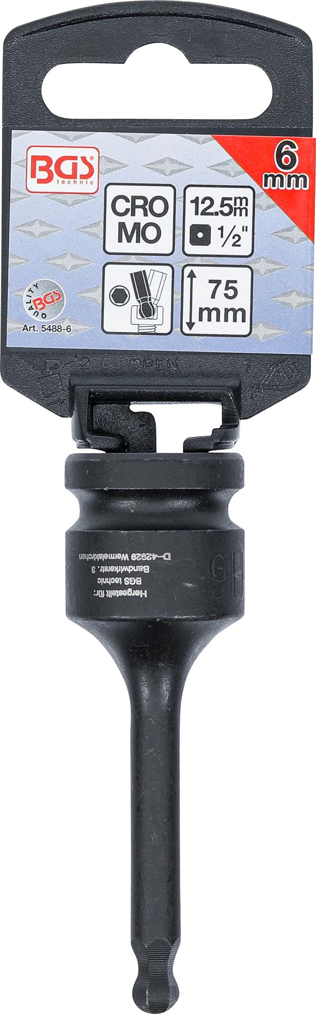 IMPACT BIT SOCKET | LENGTH 75 MM | 12.5 MM (1/2") DRIVE | INTERNAL HEXAGON WITH BALL HEAD 6 MM (5488-6)