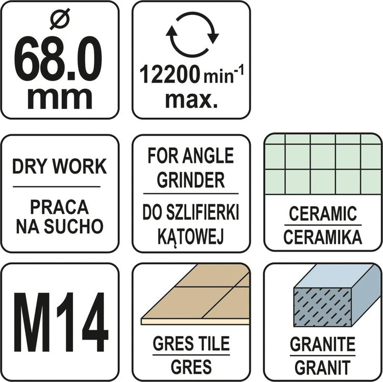 DIAMOND DRILL BIT 68MM FOR ANGLE GRINDER (YT-60447)