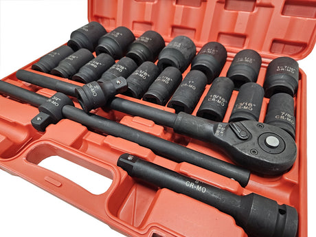 LONG IMPACT SOCKET AND WRENCH SET | CR-MO | IMPERIAL SIZES | 20 MM (3/4") | 21 PCS. (SLS21B)