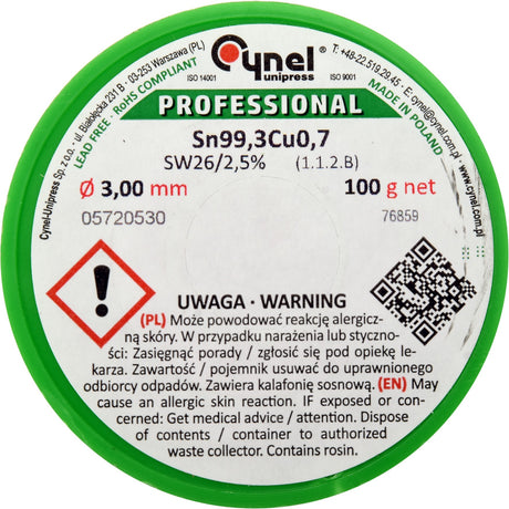 LEAD FREE SOLDER 3MM 100G (76859)