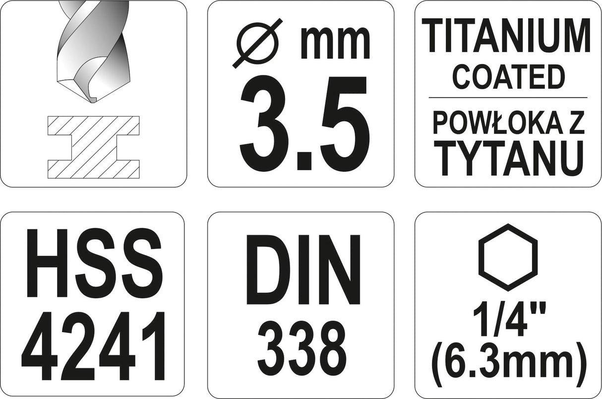 METAL DRILL WITH HEX SHANK 3,5MM TITAN (YT-44756)