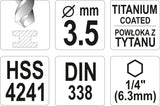 METAL DRILL WITH HEX SHANK 3,5MM TITAN (YT-44756)