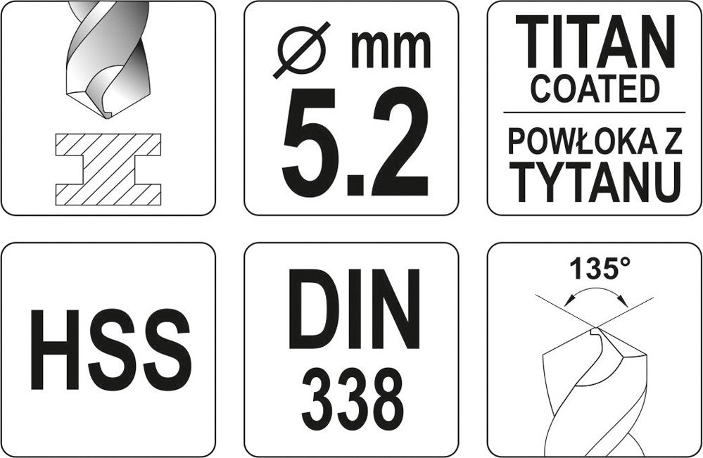 TWIST DRILL BIT HSS-TIN 5,2 MM (YT-44652)