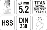 TWIST DRILL BIT HSS-TIN 5,2 MM (YT-44652)