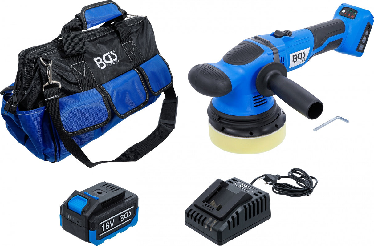 CORDLESS ECCENTRIC POLISHER SET | BRUSHLESS | 18 V | WITH RECHARGEABLE BATTERY AND QUICK CHARGER (7394)