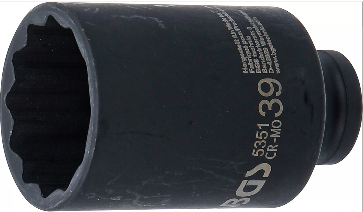 IMPACT SOCKET, 12-POINT, DEEP | 12.5 MM (1/2") DRIVE | 39 MM (5351)