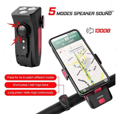 BICYCLE LIGHT WITH PHONE HOLDER | SIGNAL | MULTIFUNCTION / POWERBANK | USB | 3 LED (RBL3)