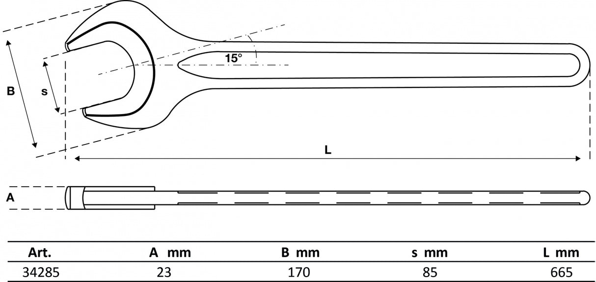 SINGLE OPEN END SPANNER | DIN 894 | 85 MM (34285)