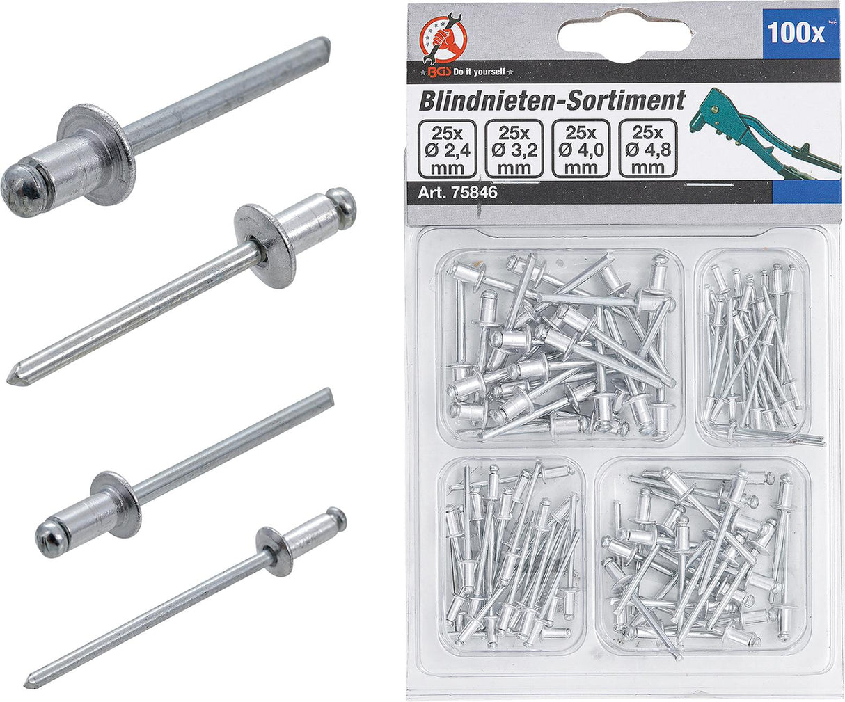 BLIND RIVETS ASSORTMENT | Ø 2.4 - 4.8 MM | 100 PCS. (75846)