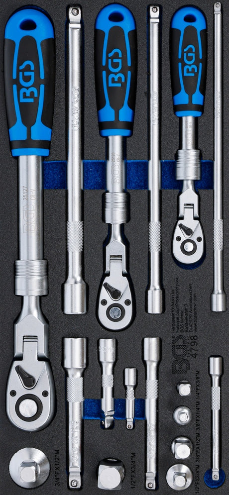 TOOL TRAY 1/3: RATCHET/EXTENSION AND ACCESSORY SET | 6.3 MM (1/4") / 10 MM (3/8") / 12.5 MM (1/2") | 17 PCS. (4798)