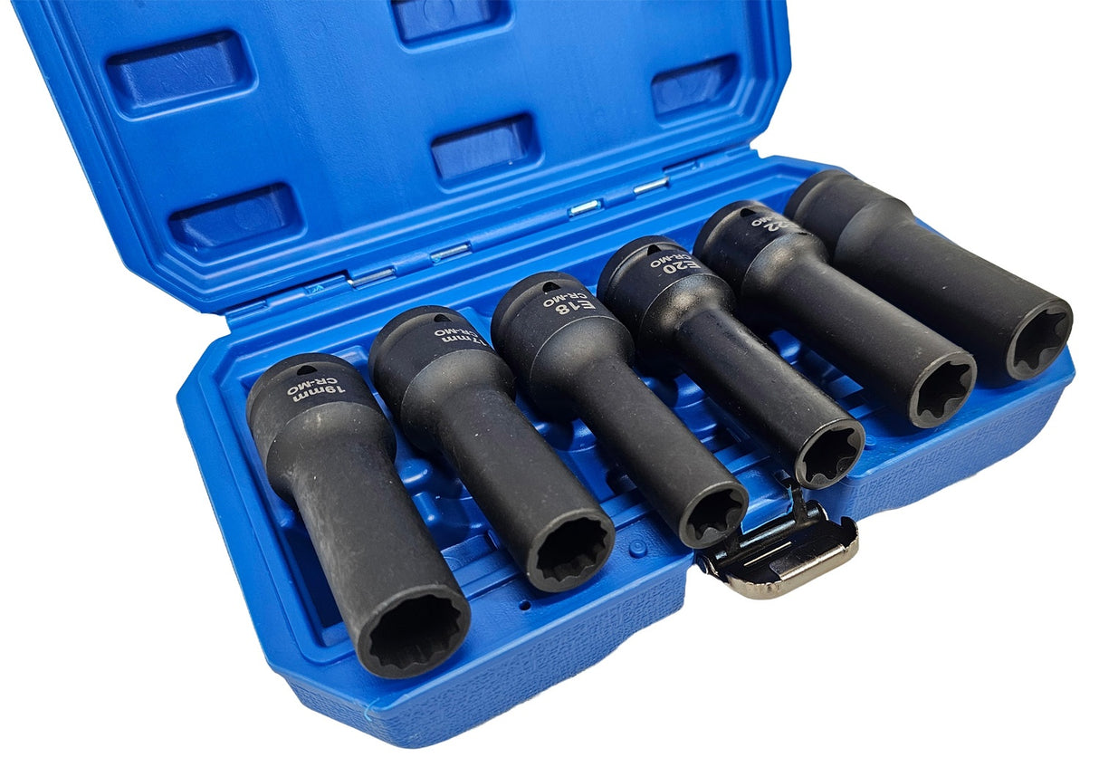 LONG IMPACT SOCKET SET E-TYPE AND TWELVE-POINT | 20 MM (3/4") | 6 PCS. (SK3410)
