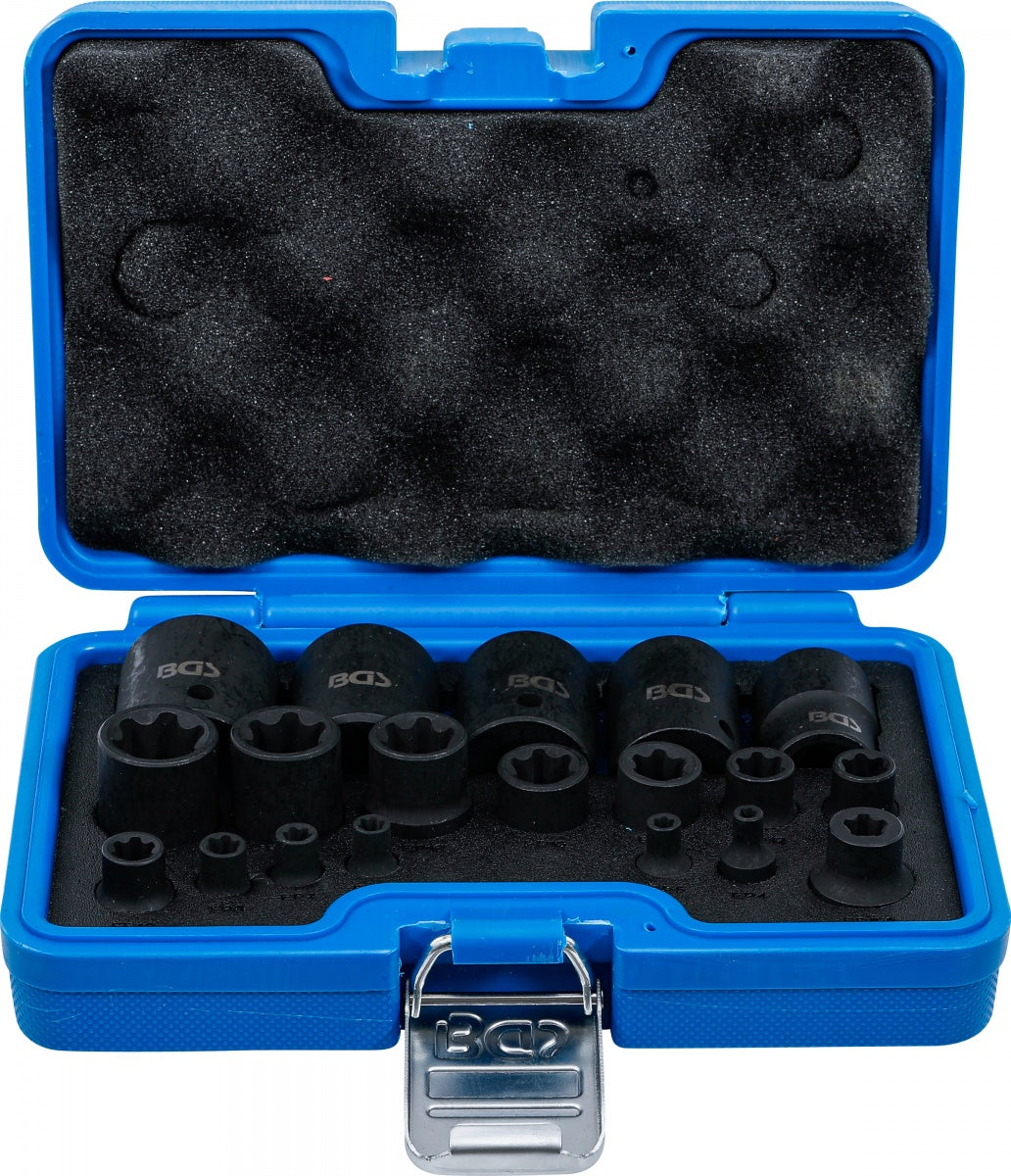 IMPACT SOCKET SET | E-TYPE PLUS | 6.3 MM (1/4"), 10 MM (3/8"), 12.5 MM (1/2") DRIVE | EP4 - EP32 | 19 PCS. (74554)