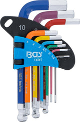 L-TYPE WRENCH SET | MULTICOLOUR | SHORT | INTERNAL HEXAGON, INTERNAL HEXAGON WITH BALL HEAD 1.5 - 10 MM | 9 PCS. (74451B)