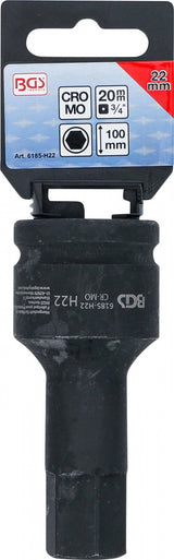 IMPACT BIT SOCKET | LENGTH 100 MM | 20 MM (3/4") DRIVE | INTERNAL HEXAGON 22 MM (6185-H22)