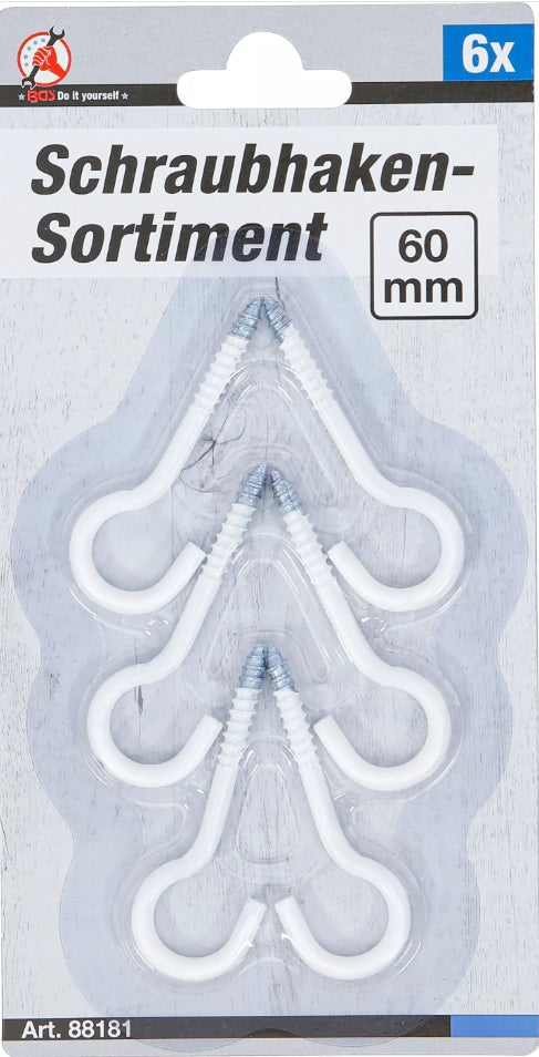 SCREW HOOK ASSORTMENT | WHITE | PLASTIC-COATED | 60 MM | 6 PCS. (88181)