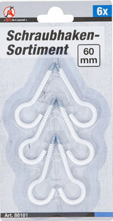 SCREW HOOK ASSORTMENT | WHITE | PLASTIC-COATED | 60 MM | 6 PCS. (88181)