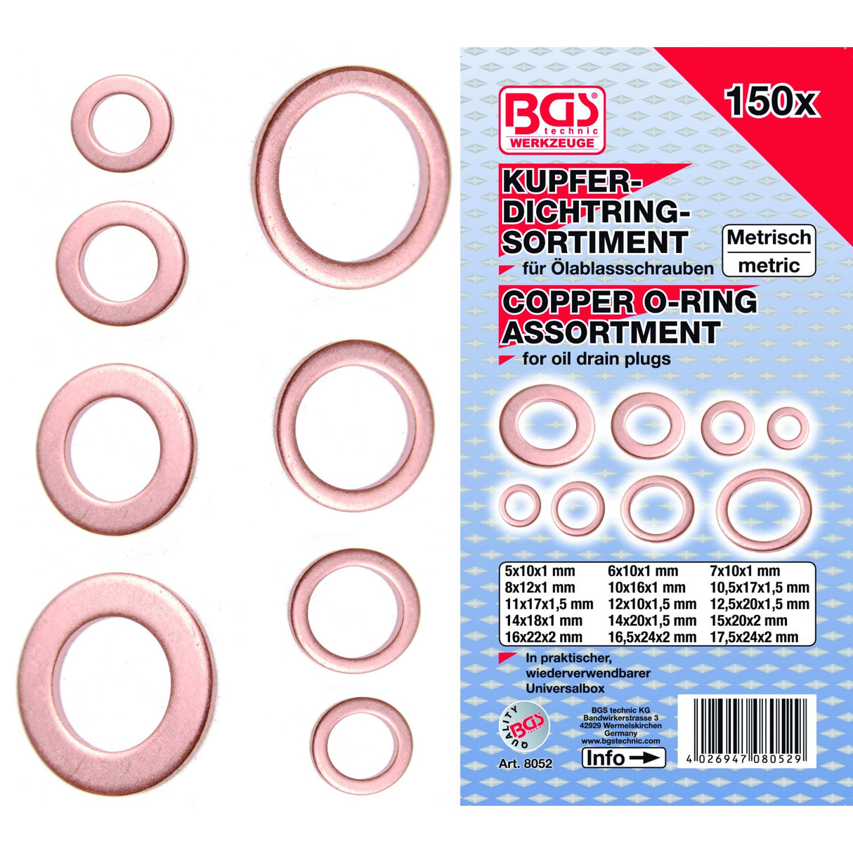 SEAL RING ASSORTMENT | COPPER | 150 PCS. (8052)