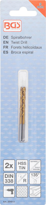 TWIST DRILL | HSS-G | TITANIUM-NITRATED | 3.0 MM | 2 PCS. (2040-3)