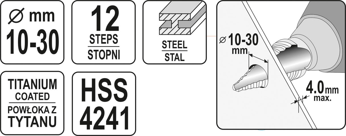STEP DRILL 10-30MM (YT-44746)