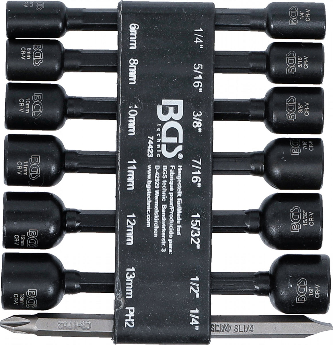 SOCKET SET, HEXAGON | 6.3 MM (1/4") DRIVE | FOR ELECTRIC DRILLS | 1/4 - 1/2", 6 - 13 MM | 14 PCS. (74423)