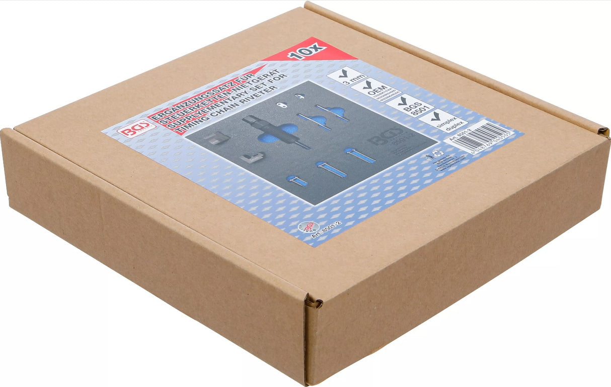 TOOL TRAY 1/6: SUPPLEMENTARY SET FOR TIMING CHAIN RIVETING DEVICE (BGS 8501) | SUITABLE FOR 3 MM CHAIN PINS (8501-2)