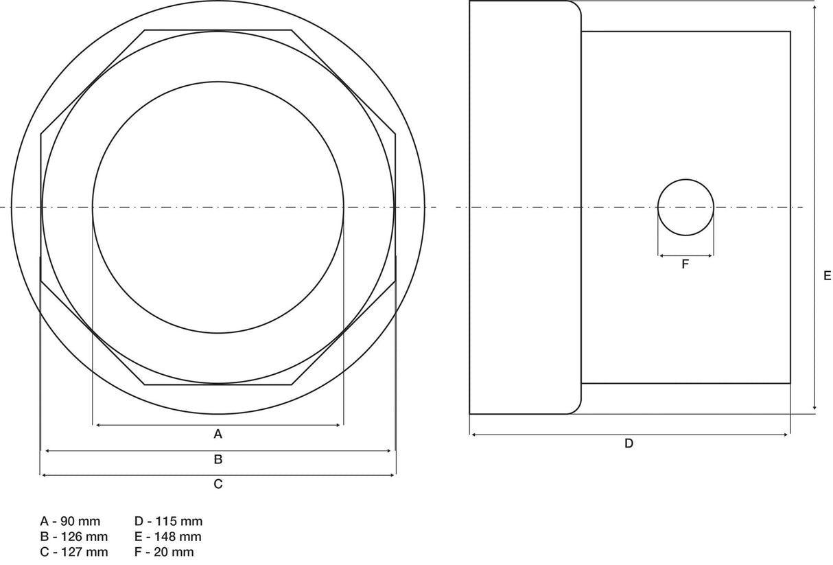 HUB NUT SOCKET | OCTAGON | FOR R.O.R. TRAILERS | 127 MM (6968)