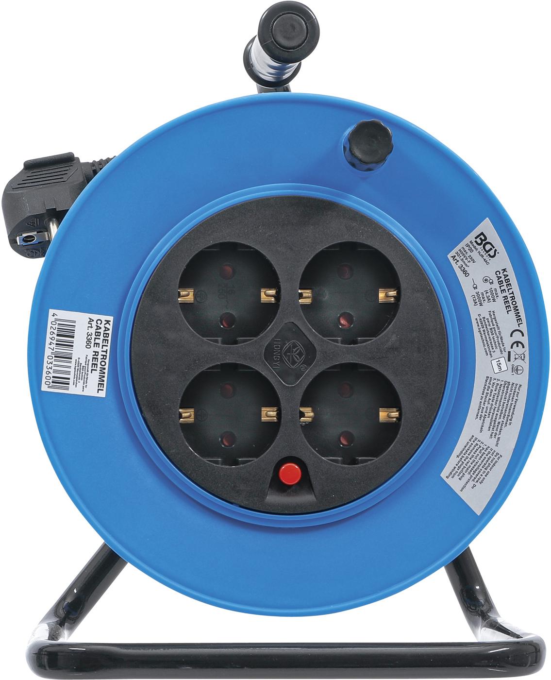 CABLE REEL | 15 M | 3 X 1.5 MM² | 4 SOCKET OUTLETS | IP 20 | 3000 W (3360)