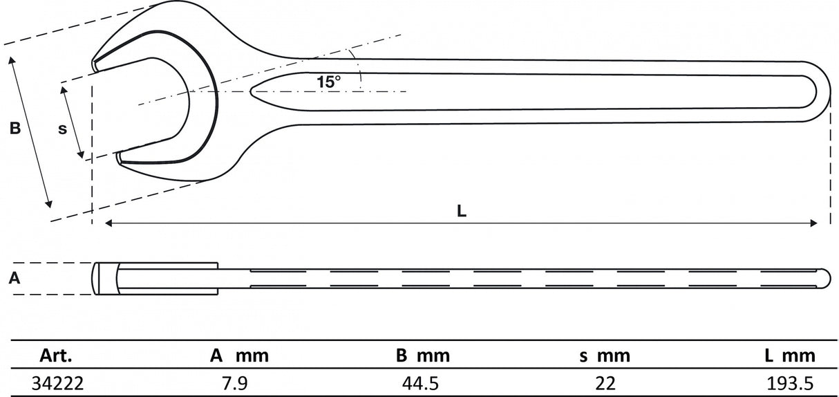 SINGLE OPEN END SPANNER | DIN 894 | 22 MM (34222B)