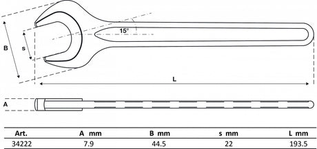SINGLE OPEN END SPANNER | DIN 894 | 22 MM (34222B)
