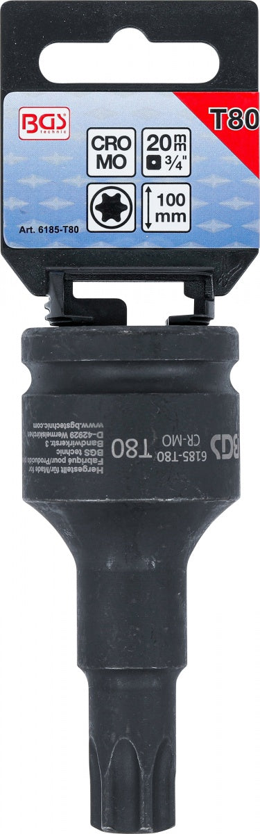 IMPACT BIT SOCKET | LENGTH 100 MM | 20 MM (3/4") DRIVE | T-STAR (FOR TORX) T80 (6185-T80)