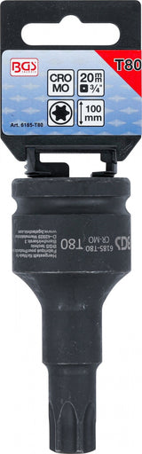 IMPACT BIT SOCKET | LENGTH 100 MM | 20 MM (3/4") DRIVE | T-STAR (FOR TORX) T80 (6185-T80)