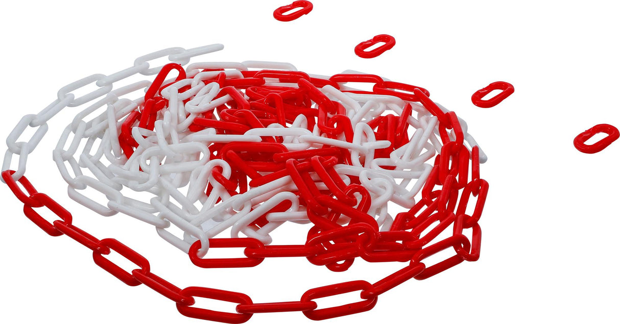 BARRIER CHAIN | RED / WHITE | 4 SNAP HOOKS | PLASTIC | 7.5 M (80816)