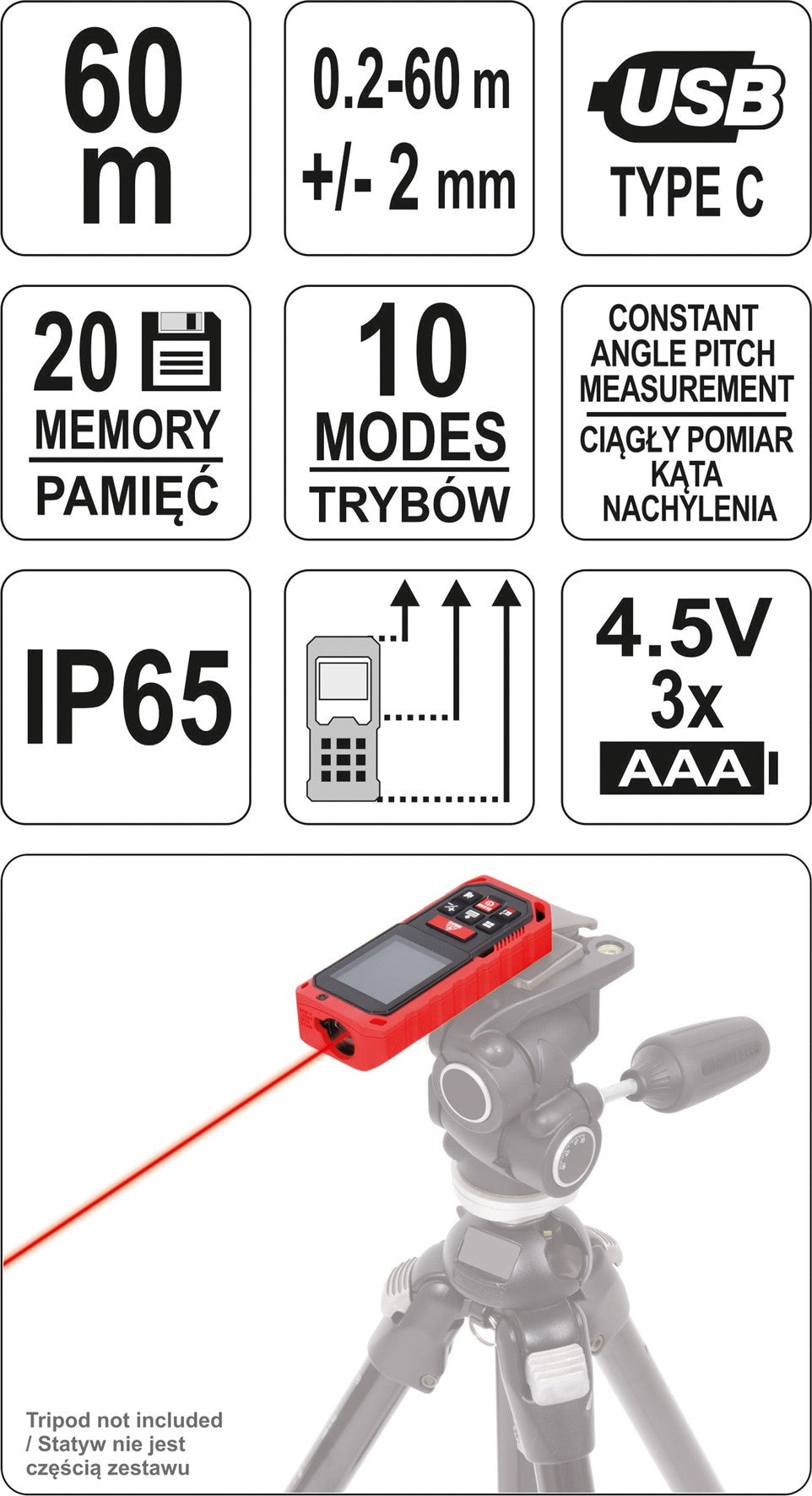 LASER DISTANCE METER 60 M (YT-73127)