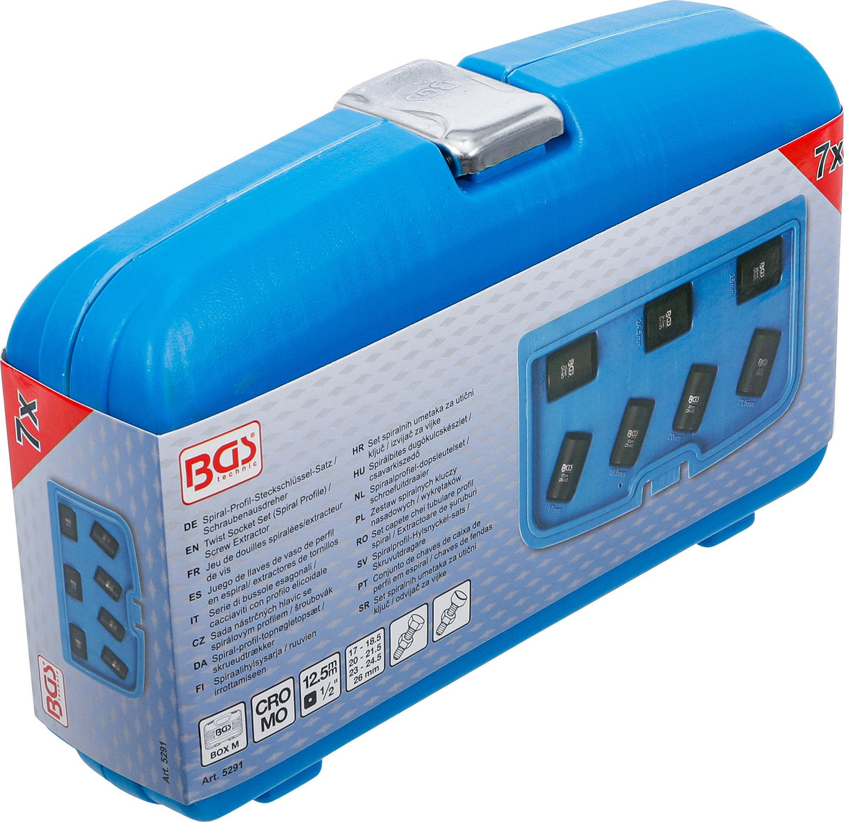 TWIST SOCKET SET (SPIRAL PROFILE) / SCREW EXTRACTOR | 12.5 MM (1/2") DRIVE | 17 - 26 MM | 7 PCS. (5291)